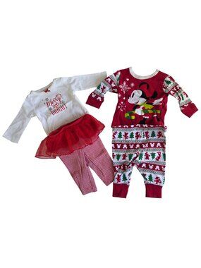Disney Baby Girls Christmas PJ Set Minnie Mouse Pajamas & Merry & Bright 0-3M